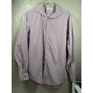 Calvin Klein Men’s Shirt No Iron Checked Red White Slim Fit Size 16 34/35